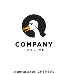 Letter Q Crested Duck Logo Icon Vector