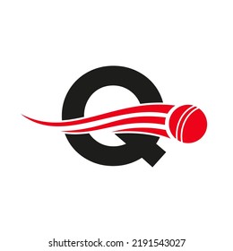 Letter Q Cricket Logo Concept With Ball Icon For Cricket Club Symbol Vector Template. Cricketer Sign