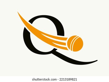 Letter Q Cricket Logo Concept With Ball Icon For Cricket Club Symbol Vector Template. Cricketer Sign
