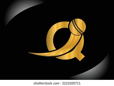 Letter Q Cricket Logo Concept With Moving Cricket Ball Icon. Cricket Sports Logotype Symbol Vector Template Design.