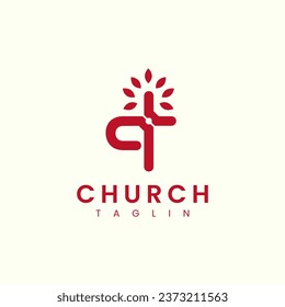 Letter Q Cross Logo with Church Tree Logo Vector Image