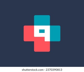 Letra Q cruzada más elementos de diseño de iconos de logotipo médico