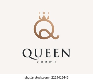 Letter Q Crown King Queen Monarch Royal Gold Elegant Luxury Premium Monogram Vector Logo Design