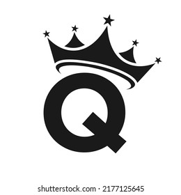 Letter Q Crown Logo. Crown Logo on Letter Q Vector Template for Beauty, Fashion, Star, Elegant, Luxury Sign