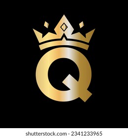 Letter Q Crown Logo. Crown Logo on Letter Q Vector Template for Beauty, Fashion, Star, Elegant, Luxury Sign