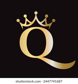 Letter Q Crown Logo for Queen Sign, Beauty, Fashion, Star, Elegant, Luxury Symbol	