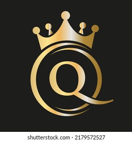 Letter Q Crown Logo. Royal Crown Logo for Spa, Yoga, Beauty, Fashion, Star, Elegant, Luxury Sign