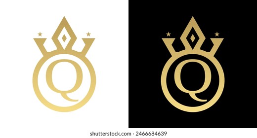 Letter Q Crown Logo, Letter Q Logo with crown Template for Sign Luxury Star Elegant Beauty,fashion