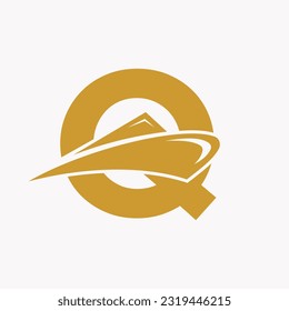 Letter Q Cruise Ship Logo Boat Icon. Yacht Symbol, Marine Logotype Vector Template