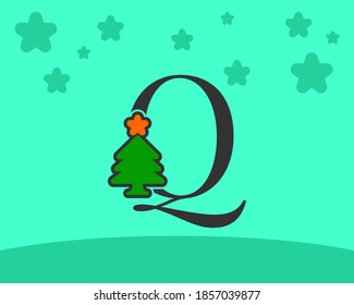 letter Q cute and fun christmas tree alphabet decoration cartoon
