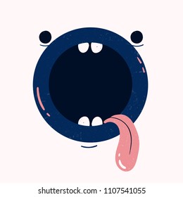 Letter Q cute vector isolated illustration. Hand drawn image of funny face with mouth and pink long tongue. Originally designed illustration for children alphabet books