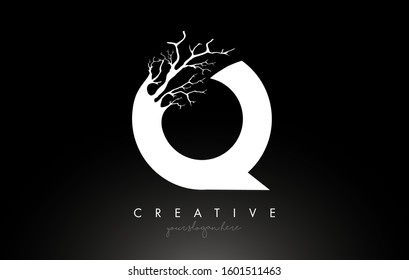 Letter Q Design Logo with Creative Tree Branch. Q Letter Tree Icon Logo  Vector Illustration.