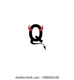 Letter Q with devil's horns and tail icon logo design vector template