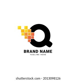 Letter Q digital pixel modern gradient technology vector logo design