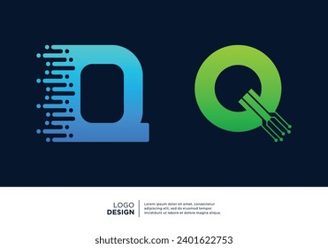 Letter Q digital technology logo design collection.