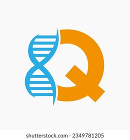 Letter Q DNA Logo Design Concept With DNA Cell Icon. Health Care Symbol