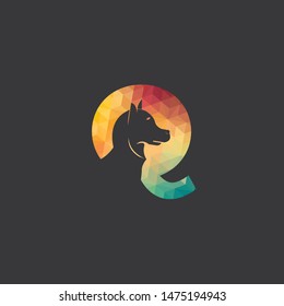 Letter Q and Dog head vector logo design. Pet care logo design. Pet icon vector. Pet love logo design.