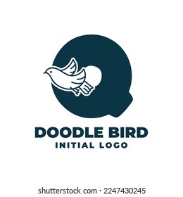 letter Q doodle bird initial vector logo design illustration