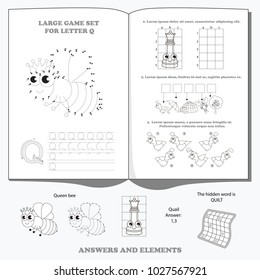 Letter Q. Dot to dot educational game for kids.