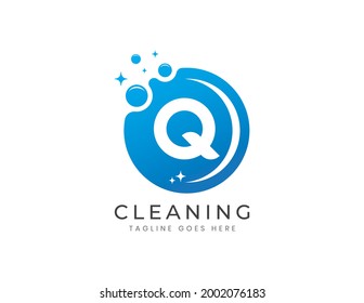 Letter Q with Dots and Bubbles. Cleaning Logo Design Template