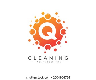 Letter Q with Dots and Bubbles. Cleaning Logo Design Template