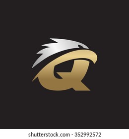 letter Q eagle head silver gold logo black background