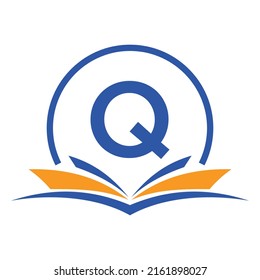 Letter Q Education Logo Book Concept. Training Career Sign, University, Academy Graduation Logo Template Design