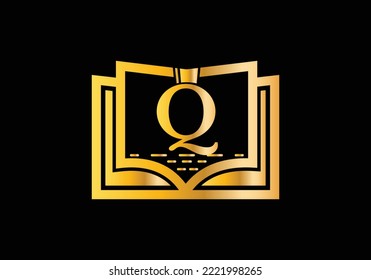 Letter Q With Education Logo Book Concept. Training Career Sign, University, Academy Graduation Logo Template Vector Design.