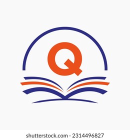 Letter Q Education Logo Book Concept. Training Career Sign, University, Academy Graduation Logo Template Design