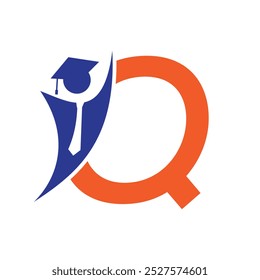 Letter Q Education Logo Concept With Graduation Hat. Academy Graduation Logo Symbol