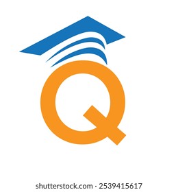 Letter Q Education Logo Concept With Graduation Hat. Education Hat Symbol Vector