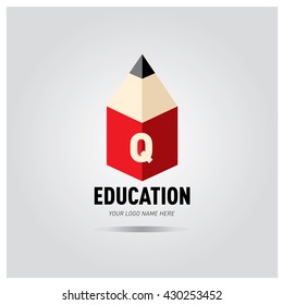 Letter Q Education logo concept with pencil and book icon. Logo design template for education purposes