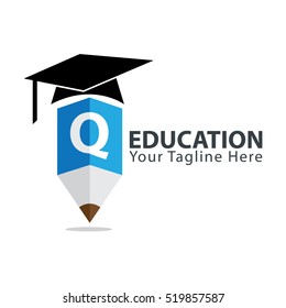 Letter Q Education logo concept with pencil and book icon. Design template for education purposes