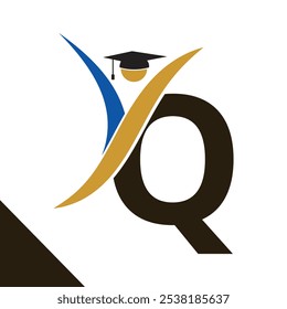 Letter Q With Education Logo Design Vector Template. Graduation Hat Icon