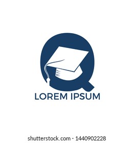 Letter Q education logo vector illustration template. Graduation cap with letter Q vector logo concept illustration.	
