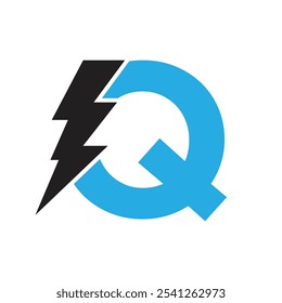 Letter Q For Electric Logo Combination With Lightning Thunder Bolt Icon. Power Logo Design