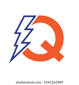 Letter Q For Electric Logo Combination With Lightning Thunder Bolt Icon. Power Logo Design