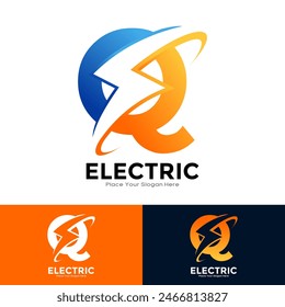 Letter Q Electric Logo vector design. Suitable for initial Lightning Bolt,  corporate, technology, and poster illustration symbol