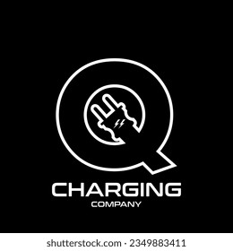 Letter Q Electric Plug Vektorlogo-Vorlage. Technischer Hintergrund. Dieses Alphabet ist geeignet für Energie, Strom, Kabel, Draht, elektrische, Gerät, Verbindung.