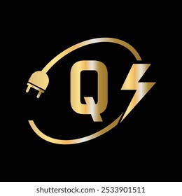 Letter Q Electrical Logo Concept With Electric Plug and Power Symbol