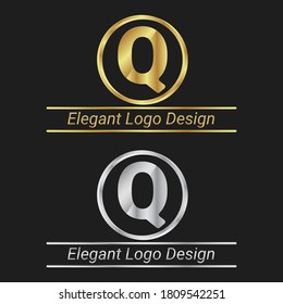 Logo De La Letra Q Elegante. Diseño Elegante Con Logo. Diseño del logotipo dorado plateado. Diseño De Lujo. Diseño Real.