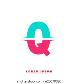 Letter Q Elegant typographic blue and pink