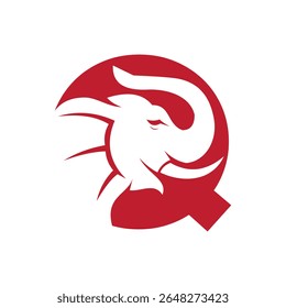 Letter Q Elephant Logo Design. Minimal Elephant Symbol Vector Template