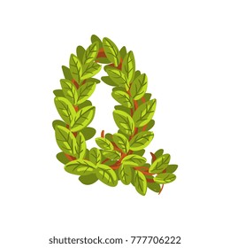 Letter Q, English alphabet made of tree branches, ecology element for banner, card, label, presentation or poster vector Illustration