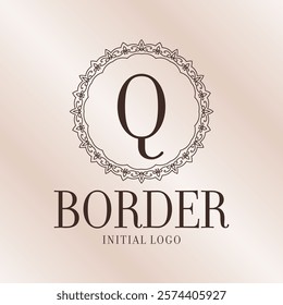 letter Q ethnic border initial logo with soft gradient background