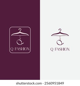 Letter Q fashion logo, Hanging letter Q vector Icon, boutique logo design. Initial capital Q letter hanger icon
