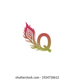Letter Q with feather logo icon design vector illustration
