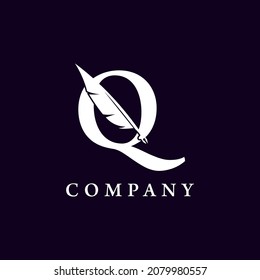 Letter Q with Feather Quill Pen Notary Writer Journalist Logo Design Inspiration