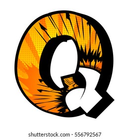 Letter Q filled with comic book explosion, background.