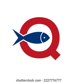 Letter Q Fish Logo, Ocean Logo, Vektorvorlage 